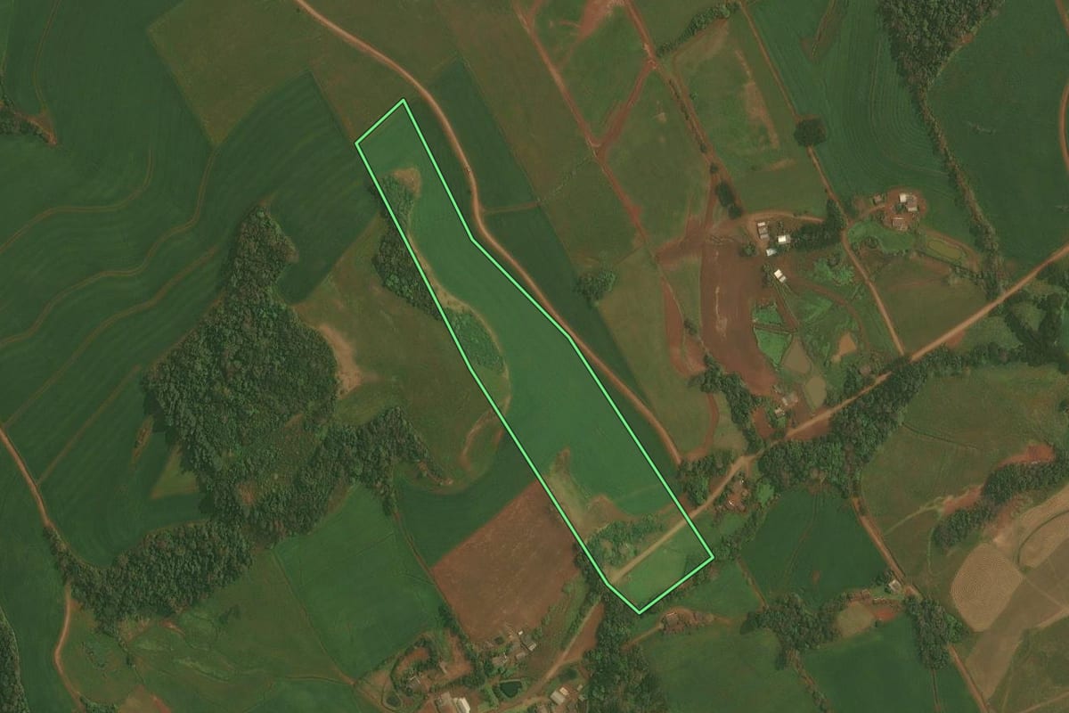 Imagem de satélite do imóvel rural em Chapada (RS), com o contorno declarado no CAR desenhado por cima.