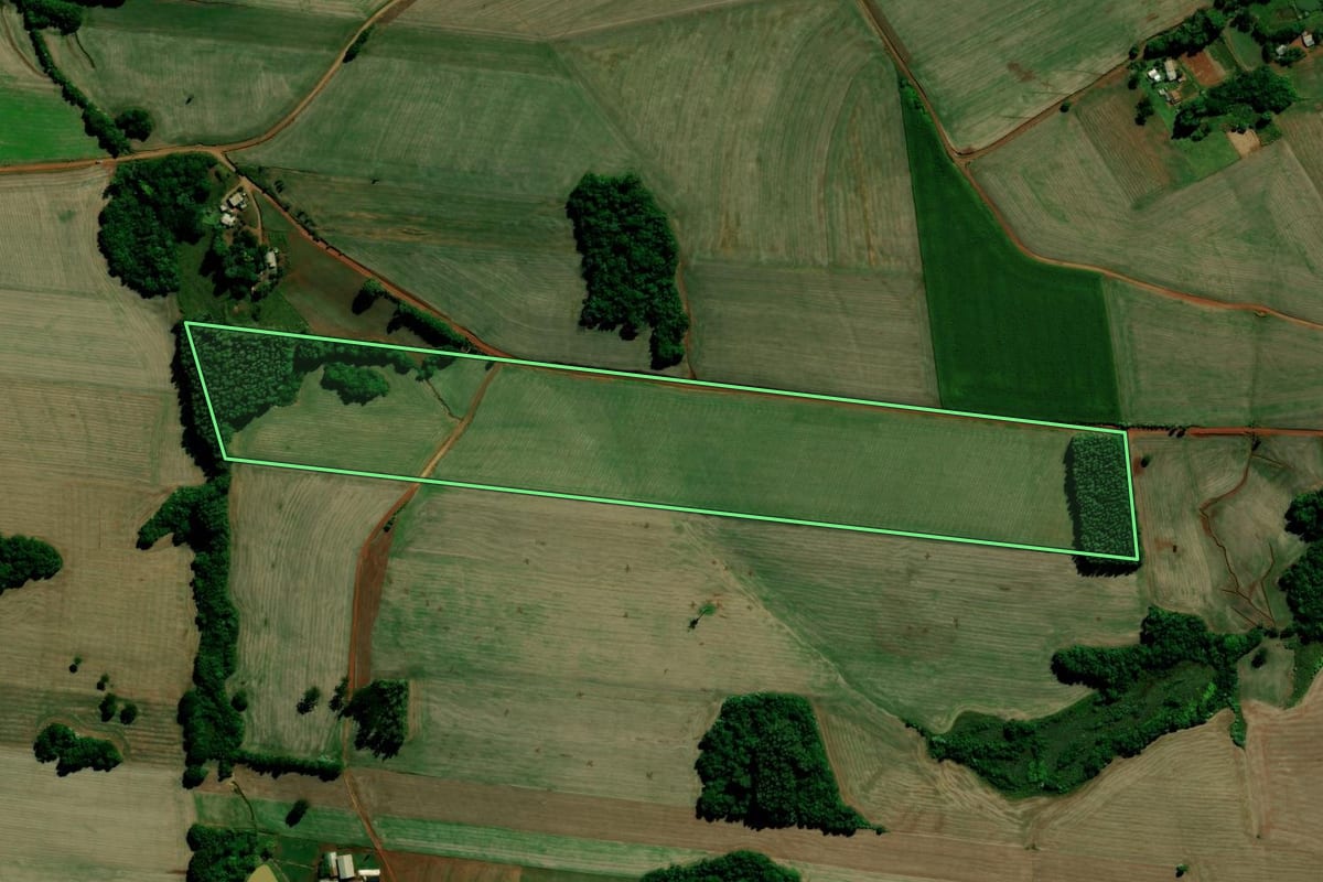 Imagem de satélite do imóvel rural em Chapada (RS), com o contorno declarado no CAR desenhado por cima.