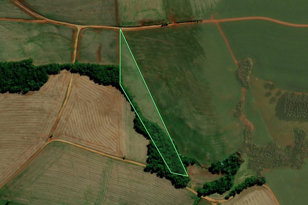 Imagem de satélite do imóvel rural em Chapada (RS), com o contorno declarado no CAR desenhado por cima.