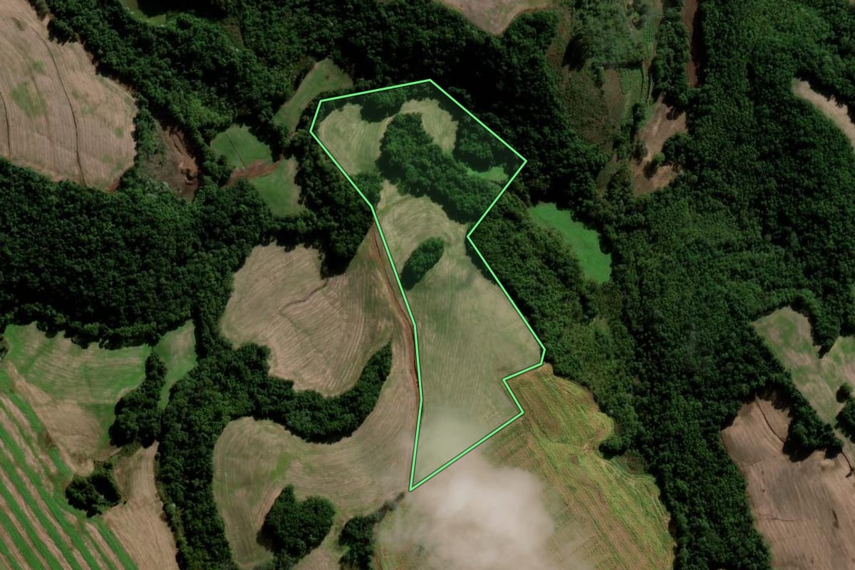 Imagem de satélite do imóvel rural em Chapada (RS), com o contorno declarado no CAR desenhado por cima.