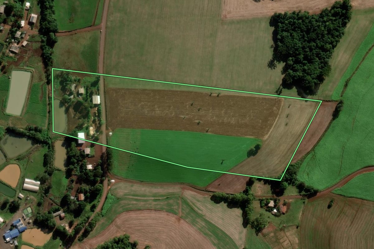 Imagem de satélite do imóvel rural em Chapada (RS), com o contorno declarado no CAR desenhado por cima.