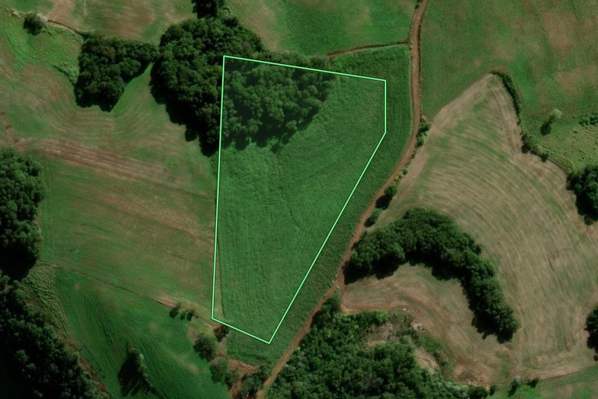 Imagem de satélite do imóvel rural em Chapada (RS), com o contorno declarado no CAR desenhado por cima.