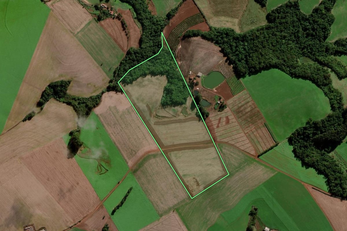 Imagem de satélite do imóvel rural em Chapada (RS), com o contorno declarado no CAR desenhado por cima.