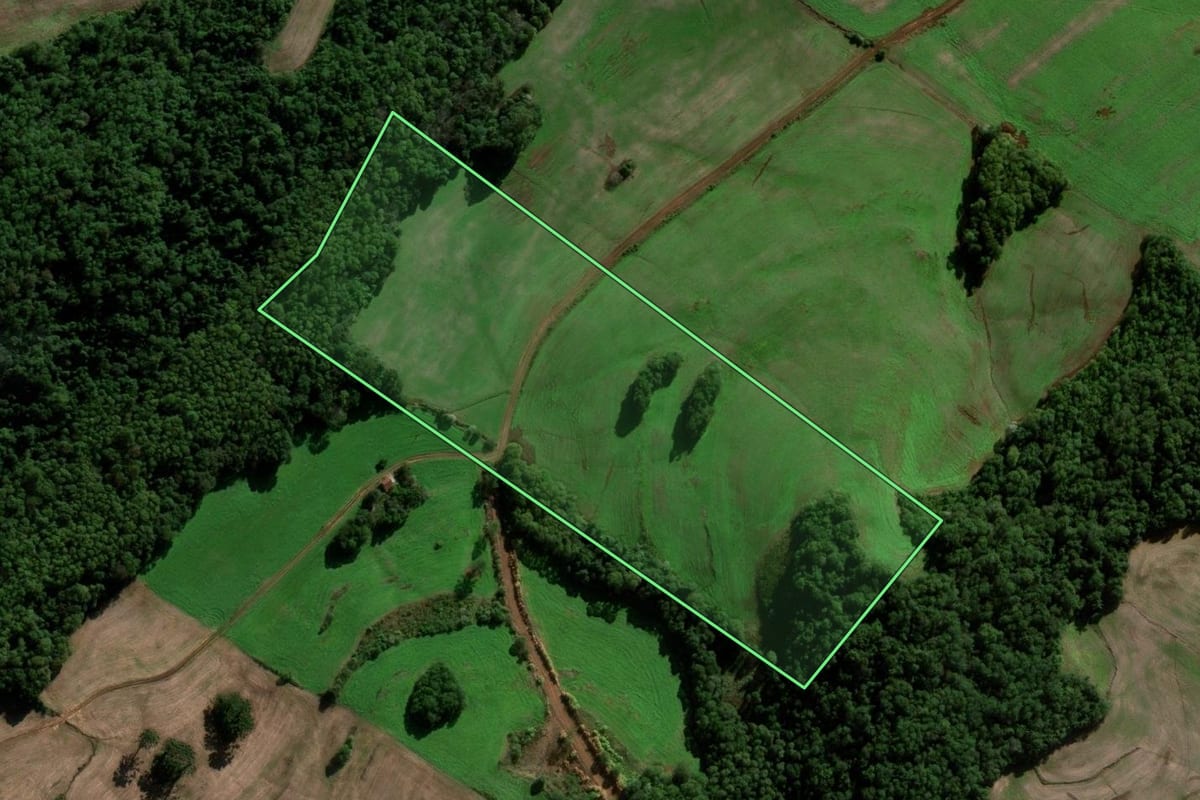 Imagem de satélite do imóvel rural em Chapada (RS), com o contorno declarado no CAR desenhado por cima.