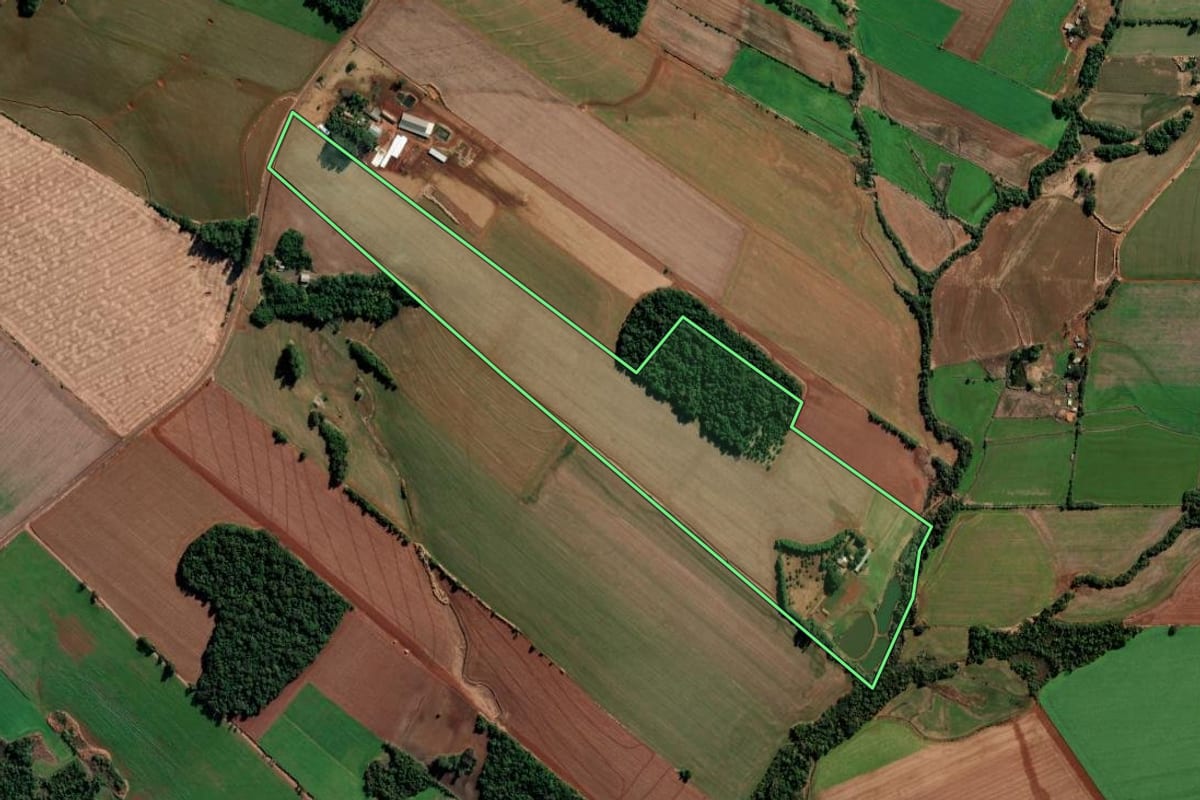 Imagem de satélite do imóvel rural em Chiapetta (RS), com o contorno declarado no CAR desenhado por cima.
