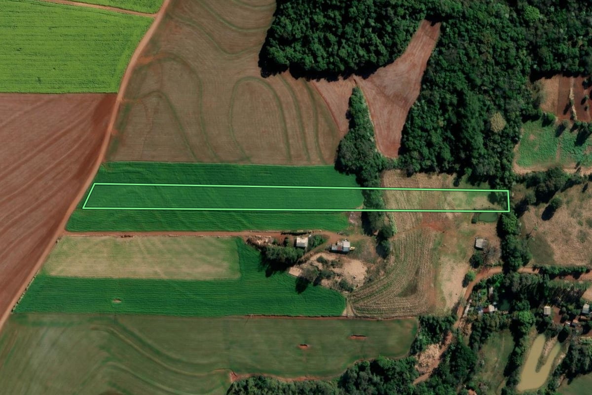 Imagem de satélite do imóvel rural em Chiapetta (RS), com o contorno declarado no CAR desenhado por cima.