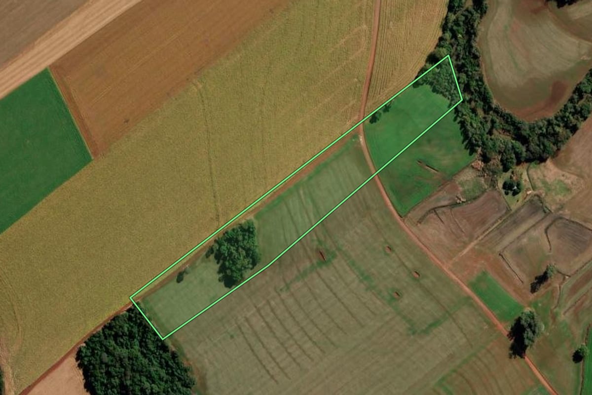 Imagem de satélite do imóvel rural em Chiapetta (RS), com o contorno declarado no CAR desenhado por cima.