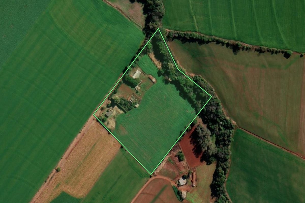 Imagem de satélite do imóvel rural em Chiapetta (RS), com o contorno declarado no CAR desenhado por cima.