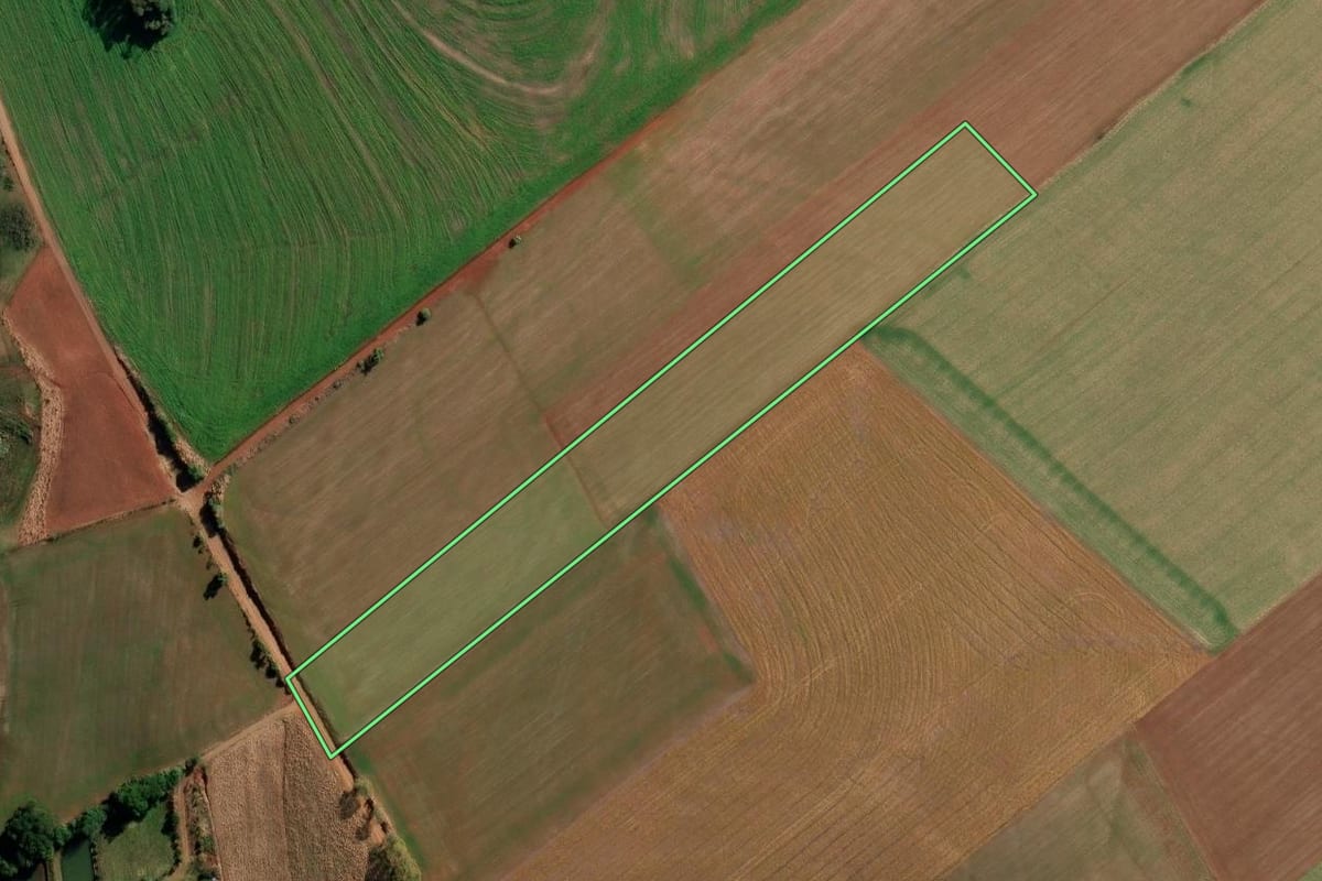 Imagem de satélite do imóvel rural em Chiapetta (RS), com o contorno declarado no CAR desenhado por cima.