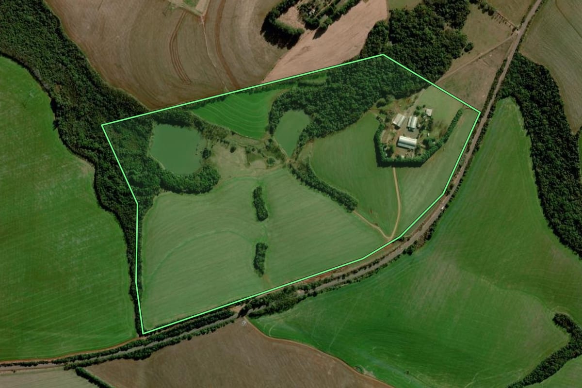 Imagem de satélite do imóvel rural em Chiapetta (RS), com o contorno declarado no CAR desenhado por cima.