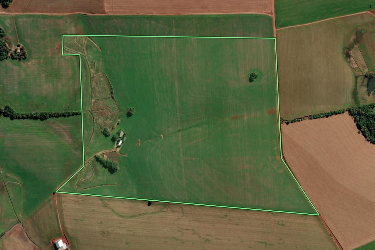 Imagem de satélite do imóvel rural em Chiapetta (RS), com o contorno declarado no CAR desenhado por cima.