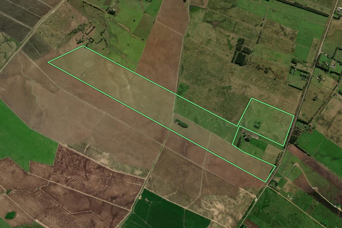 Imagem de satélite do imóvel rural em Chuí (RS), com o contorno declarado no CAR desenhado por cima.