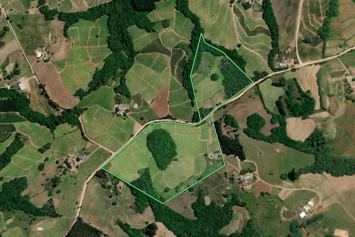 Imagem de satélite do imóvel rural em Chuvisca (RS), com o contorno declarado no CAR desenhado por cima.
