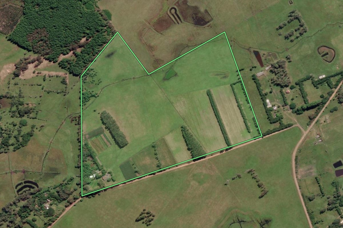 Imagem de satélite do imóvel rural em Cidreira (RS), com o contorno declarado no CAR desenhado por cima.
