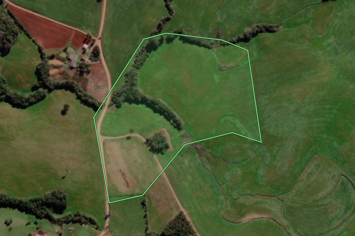 Imagem de satélite do imóvel rural em Ciríaco (RS), com o contorno declarado no CAR desenhado por cima.