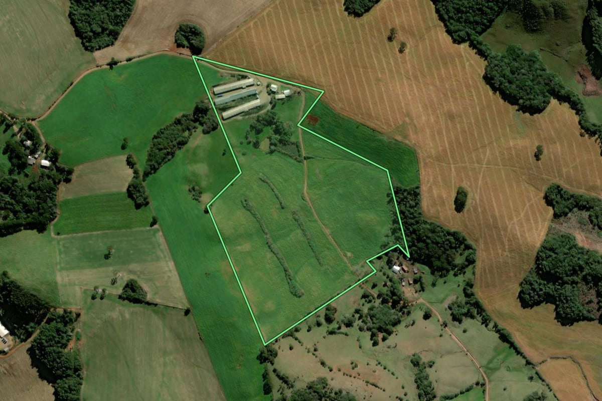 Imagem de satélite do imóvel rural em Ciríaco (RS), com o contorno declarado no CAR desenhado por cima.