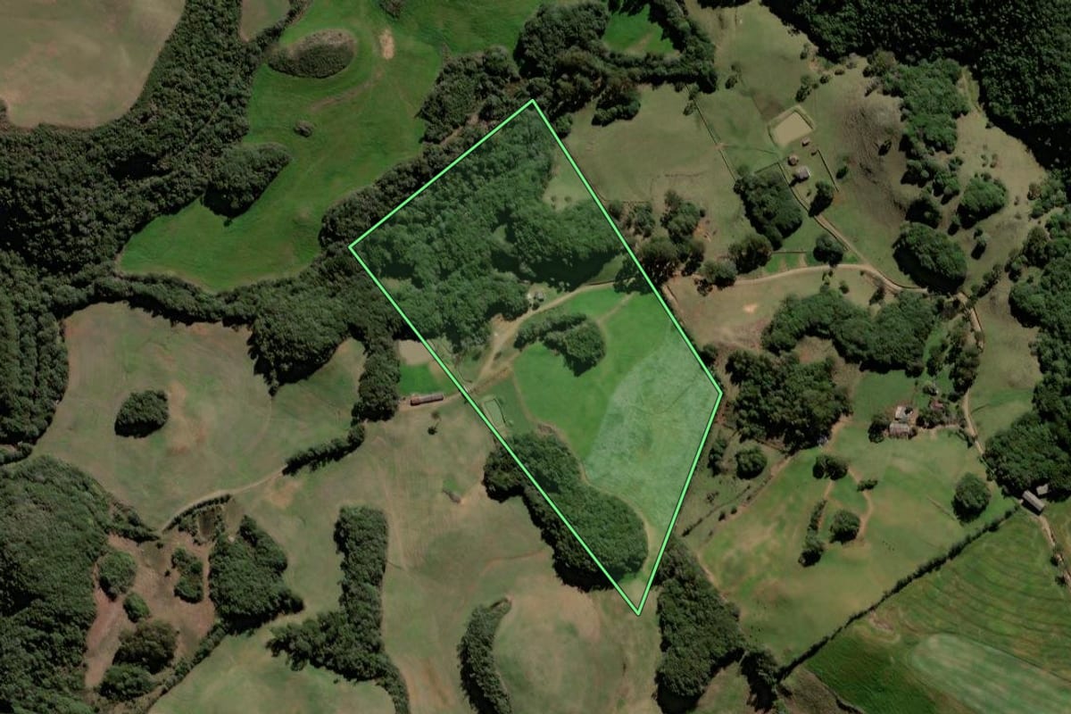 Imagem de satélite do imóvel rural em Ciríaco (RS), com o contorno declarado no CAR desenhado por cima.