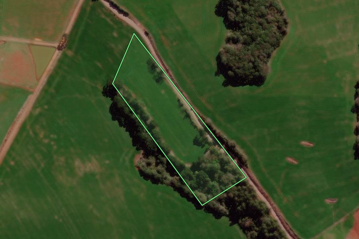 Imagem de satélite do imóvel rural em Ciríaco (RS), com o contorno declarado no CAR desenhado por cima.