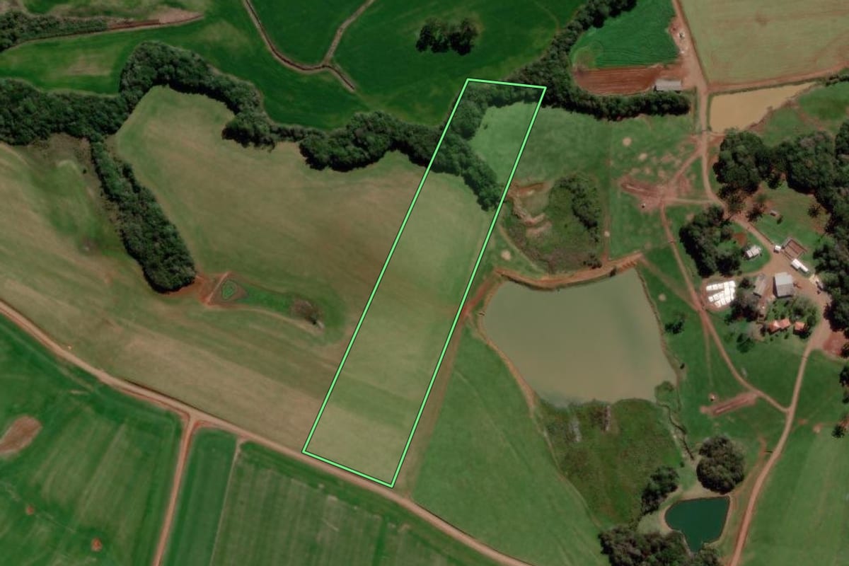 Imagem de satélite do imóvel rural em Ciríaco (RS), com o contorno declarado no CAR desenhado por cima.
