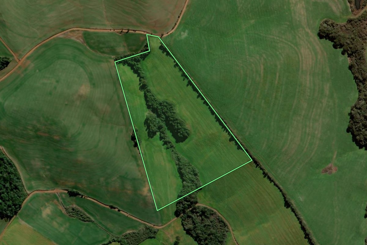 Imagem de satélite do imóvel rural em Ciríaco (RS), com o contorno declarado no CAR desenhado por cima.