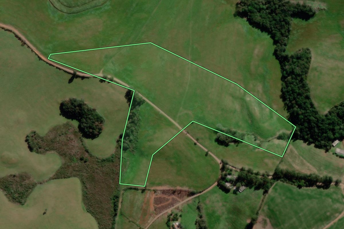 Imagem de satélite do imóvel rural em Ciríaco (RS), com o contorno declarado no CAR desenhado por cima.