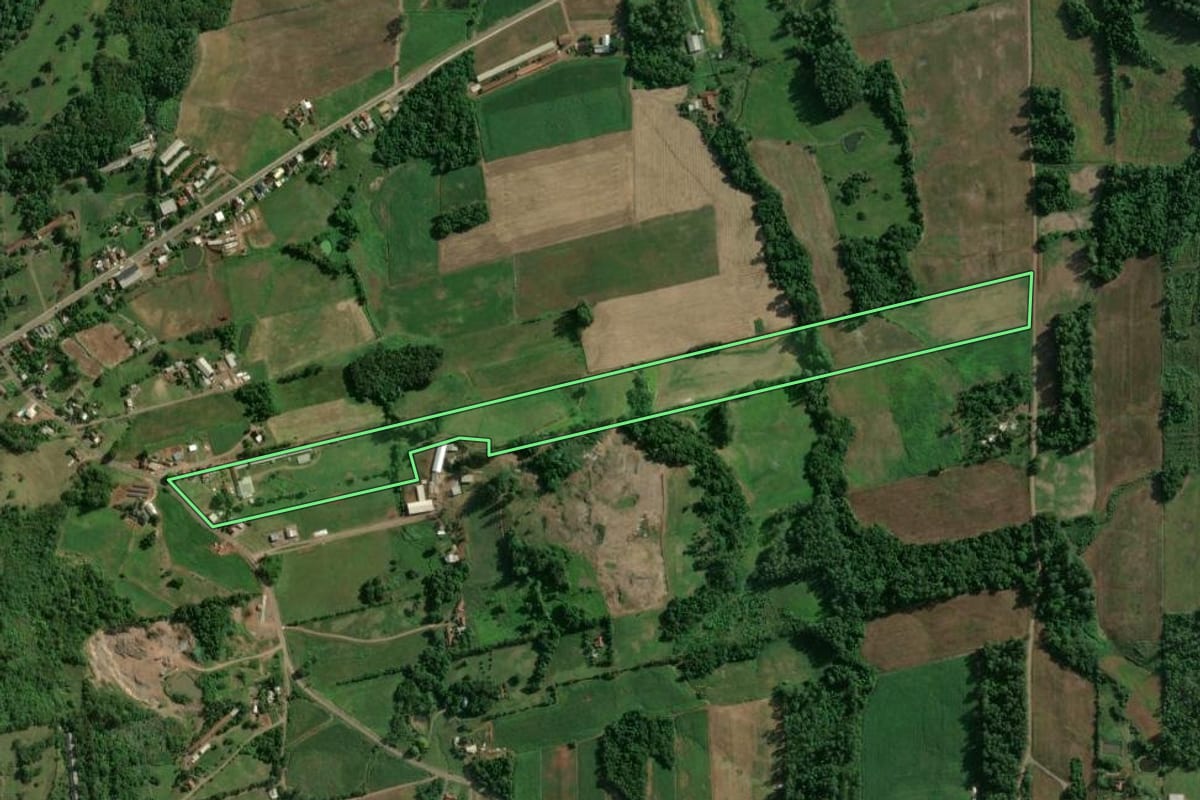 Imagem de satélite do imóvel rural em Colinas (RS), com o contorno declarado no CAR desenhado por cima.