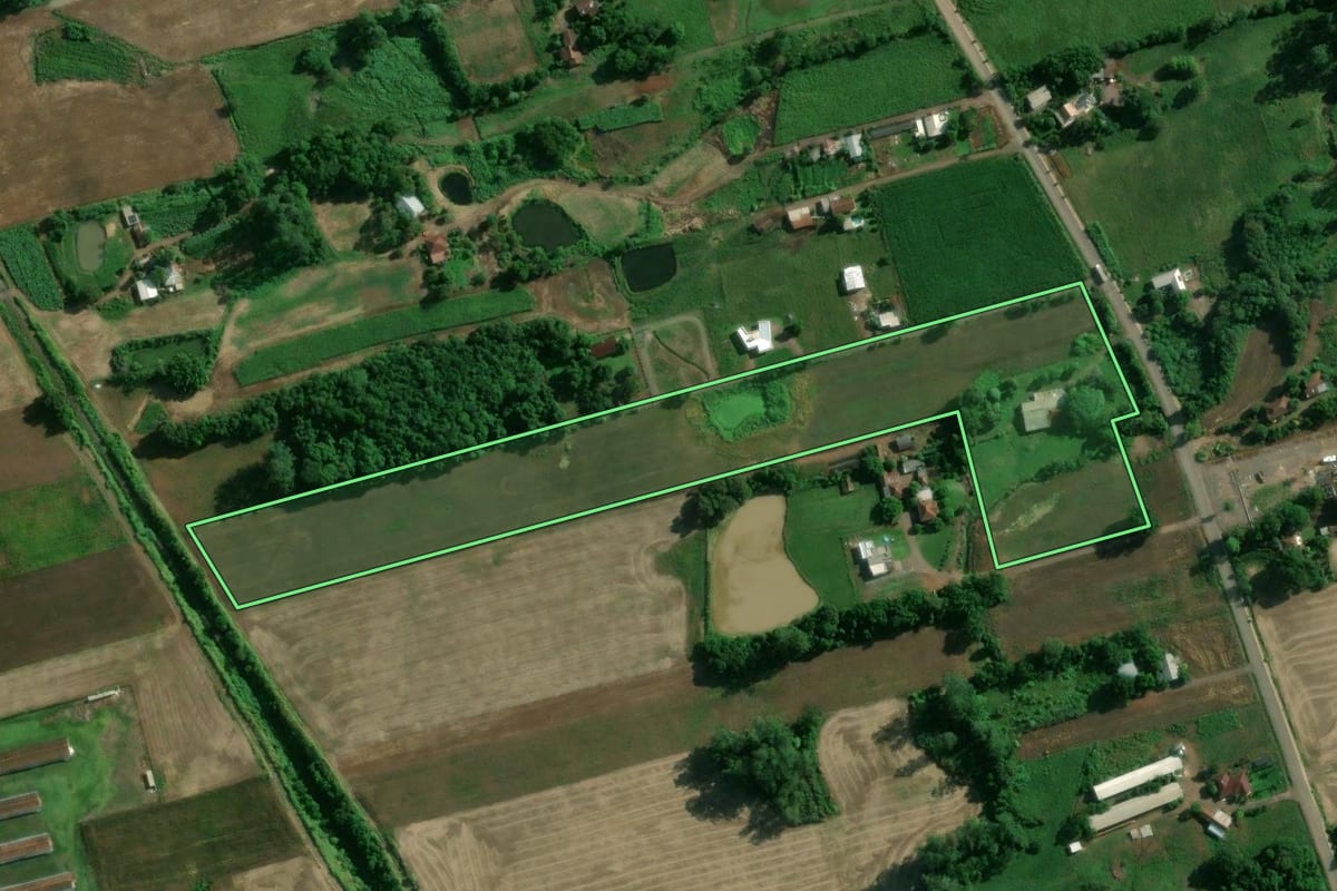 Imagem de satélite do imóvel rural em Colinas (RS), com o contorno declarado no CAR desenhado por cima.