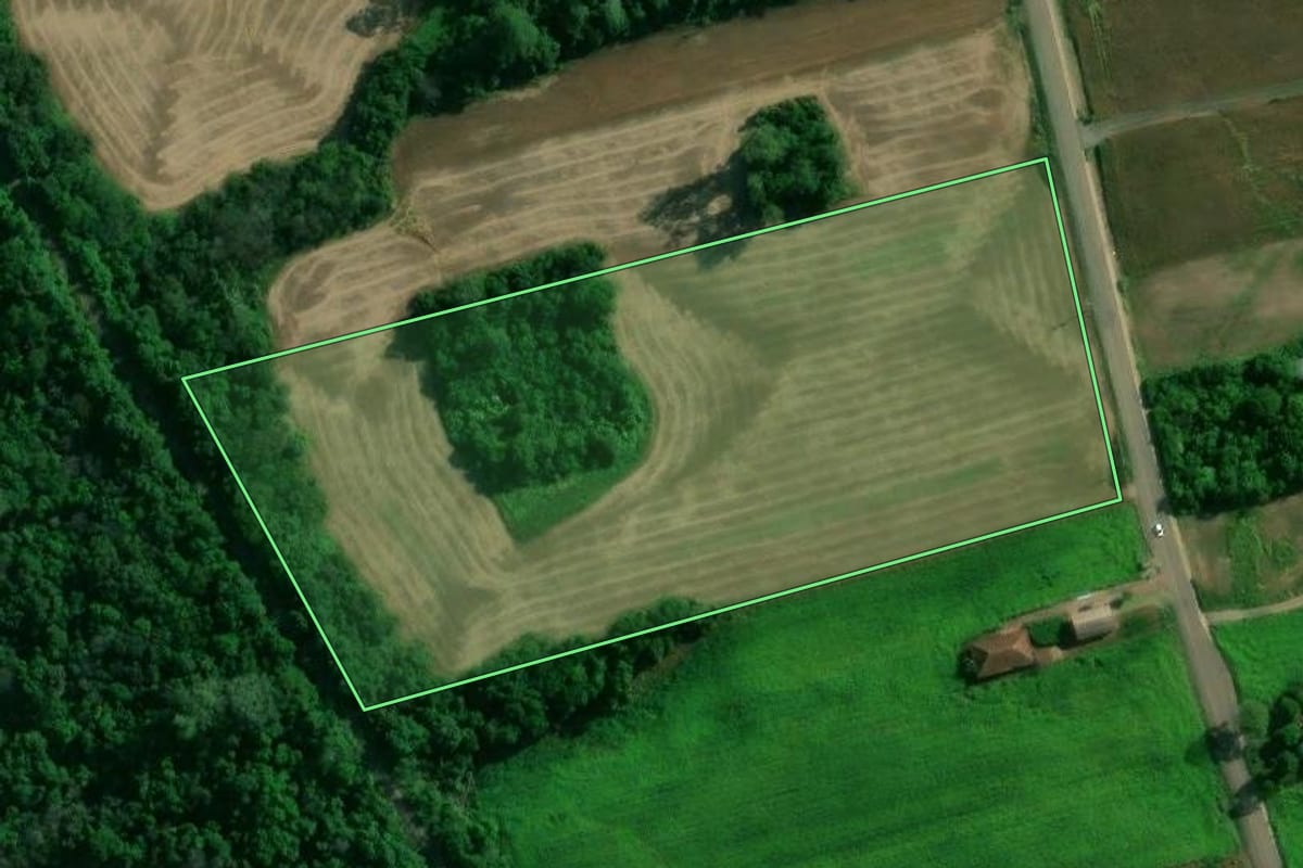 Imagem de satélite do imóvel rural em Colinas (RS), com o contorno declarado no CAR desenhado por cima.