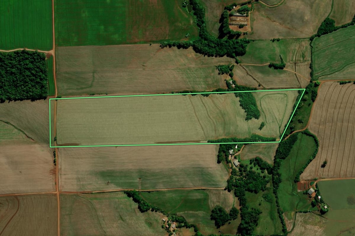 Imagem de satélite do imóvel rural em Colorado (RS), com o contorno declarado no CAR desenhado por cima.