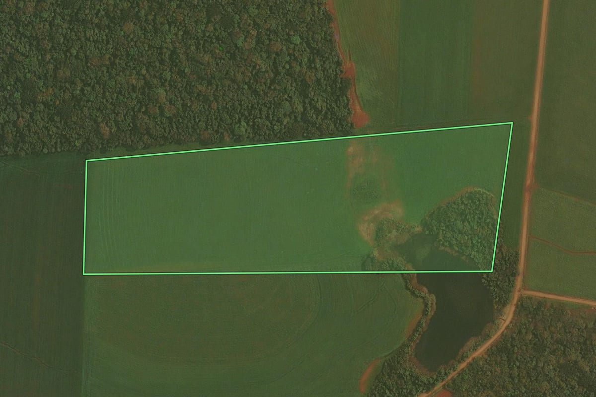 Imagem de satélite do imóvel rural em Colorado (RS), com o contorno declarado no CAR desenhado por cima.