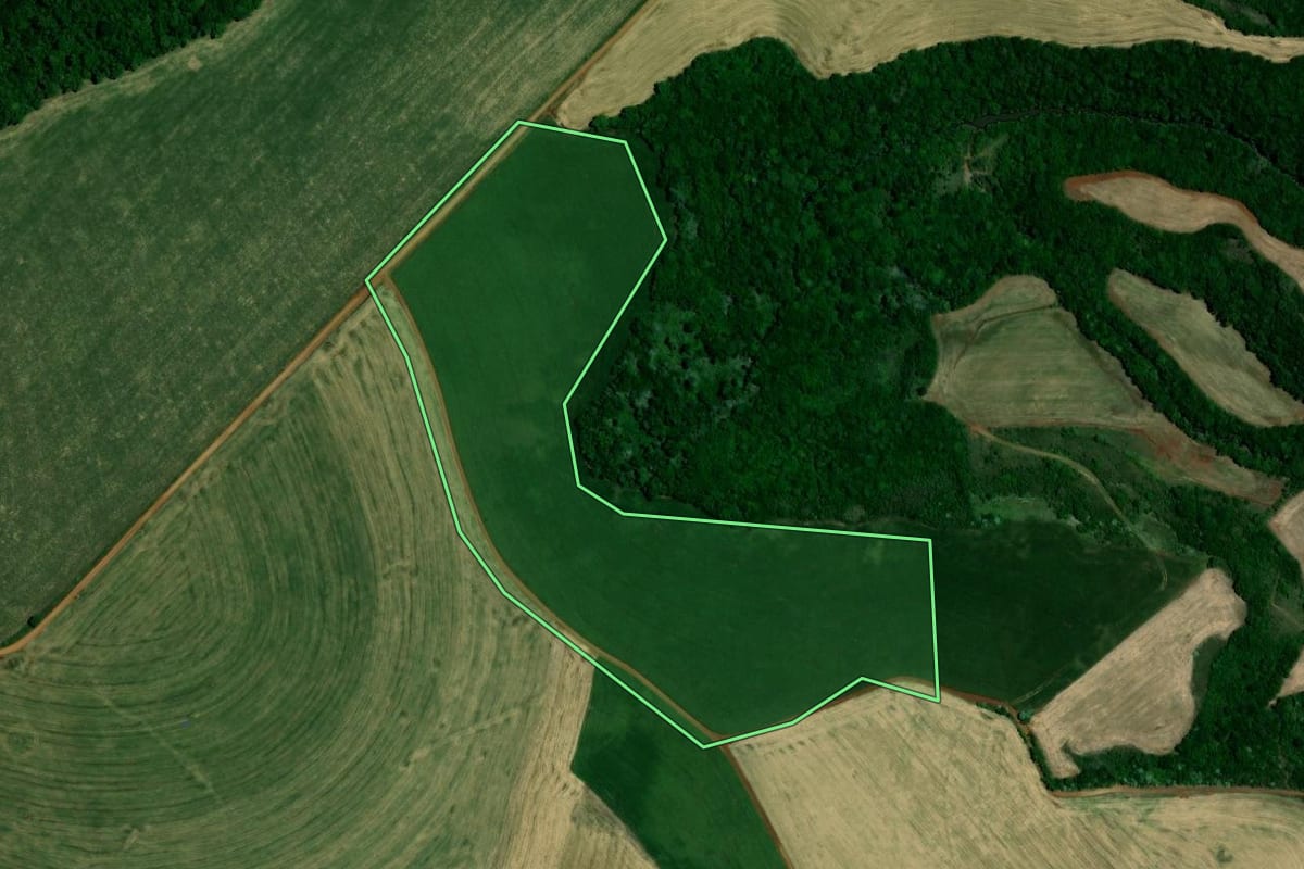 Imagem de satélite do imóvel rural em Colorado (RS), com o contorno declarado no CAR desenhado por cima.