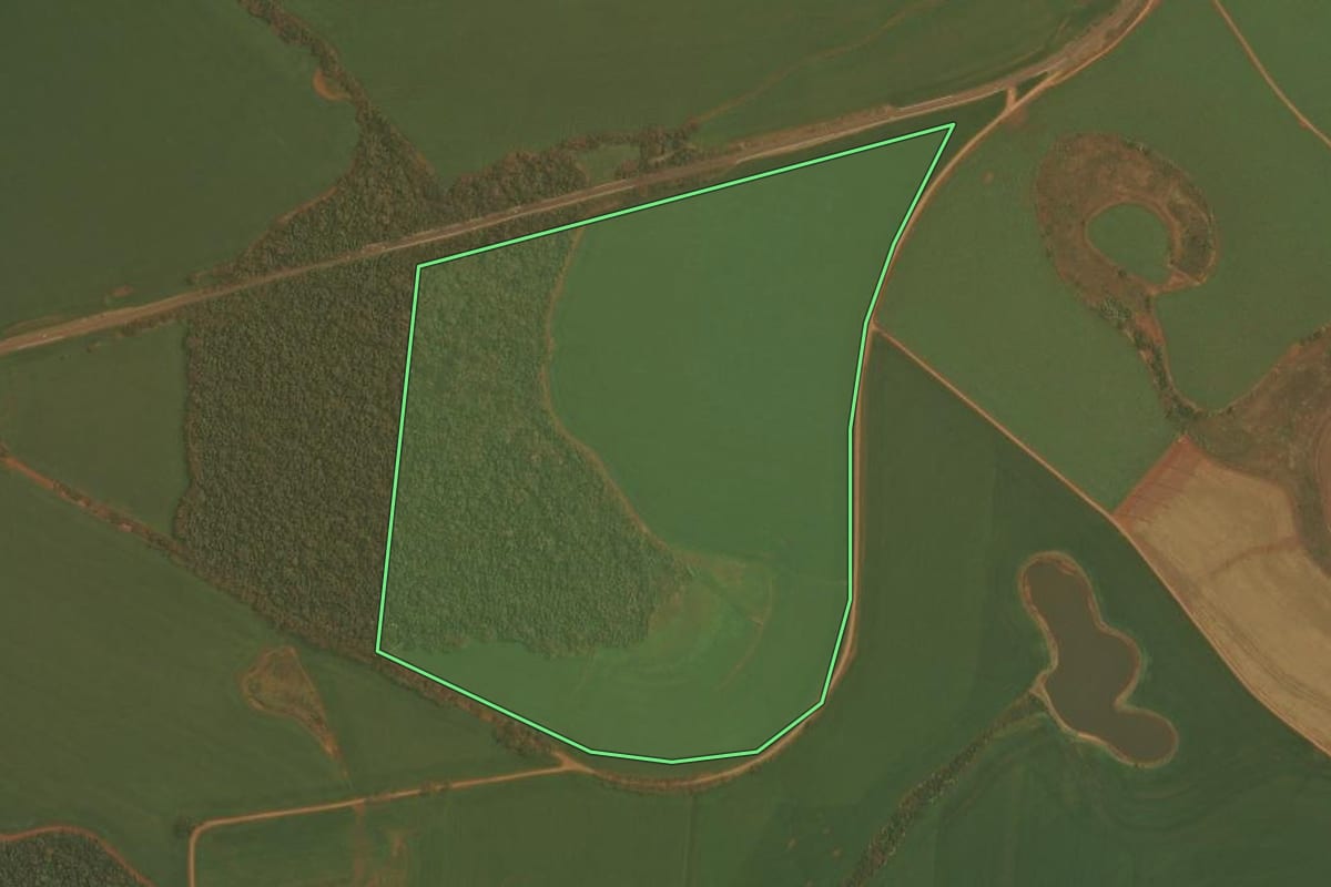 Imagem de satélite do imóvel rural em Colorado (RS), com o contorno declarado no CAR desenhado por cima.