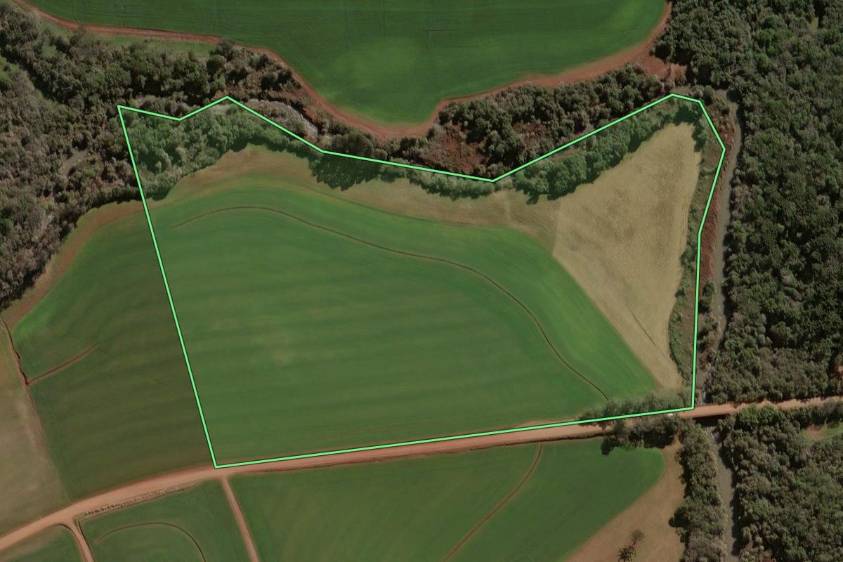 Imagem de satélite do imóvel rural em Colorado (RS), com o contorno declarado no CAR desenhado por cima.