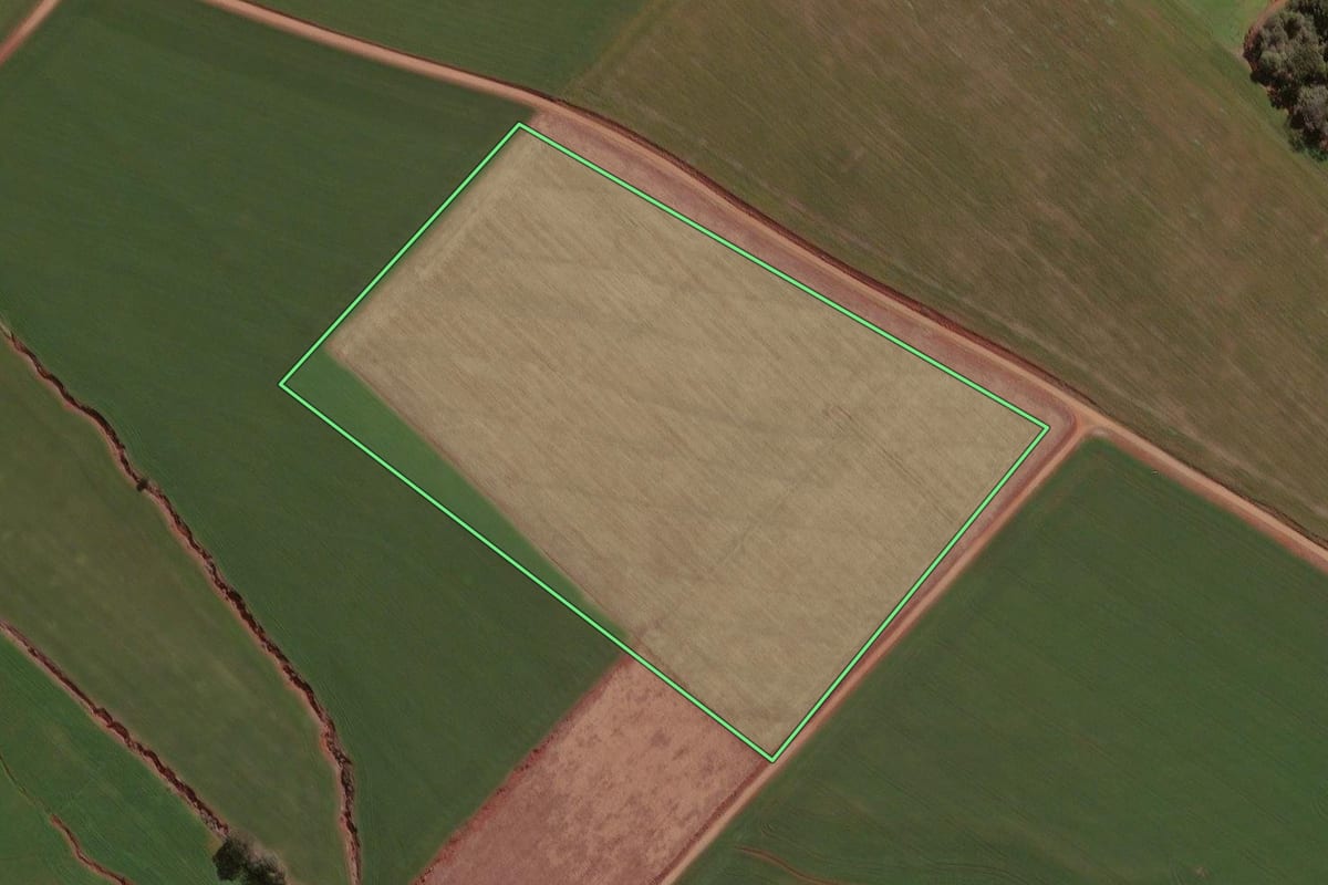 Imagem de satélite do imóvel rural em Colorado (RS), com o contorno declarado no CAR desenhado por cima.