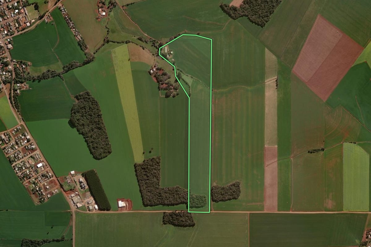 Imagem de satélite do imóvel rural em Colorado (RS), com o contorno declarado no CAR desenhado por cima.