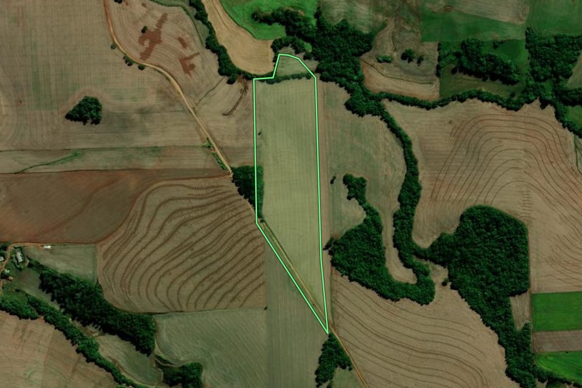 Imagem de satélite do imóvel rural em Colorado (RS), com o contorno declarado no CAR desenhado por cima.