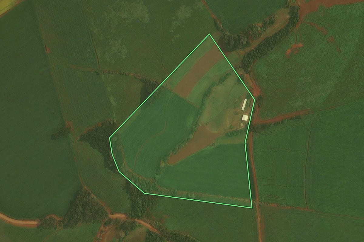 Imagem de satélite do imóvel rural em Colorado (RS), com o contorno declarado no CAR desenhado por cima.