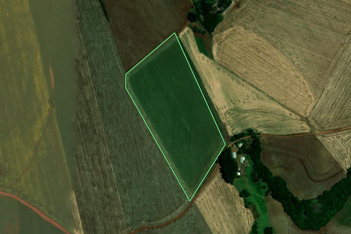 Imagem de satélite do imóvel rural em Colorado (RS), com o contorno declarado no CAR desenhado por cima.