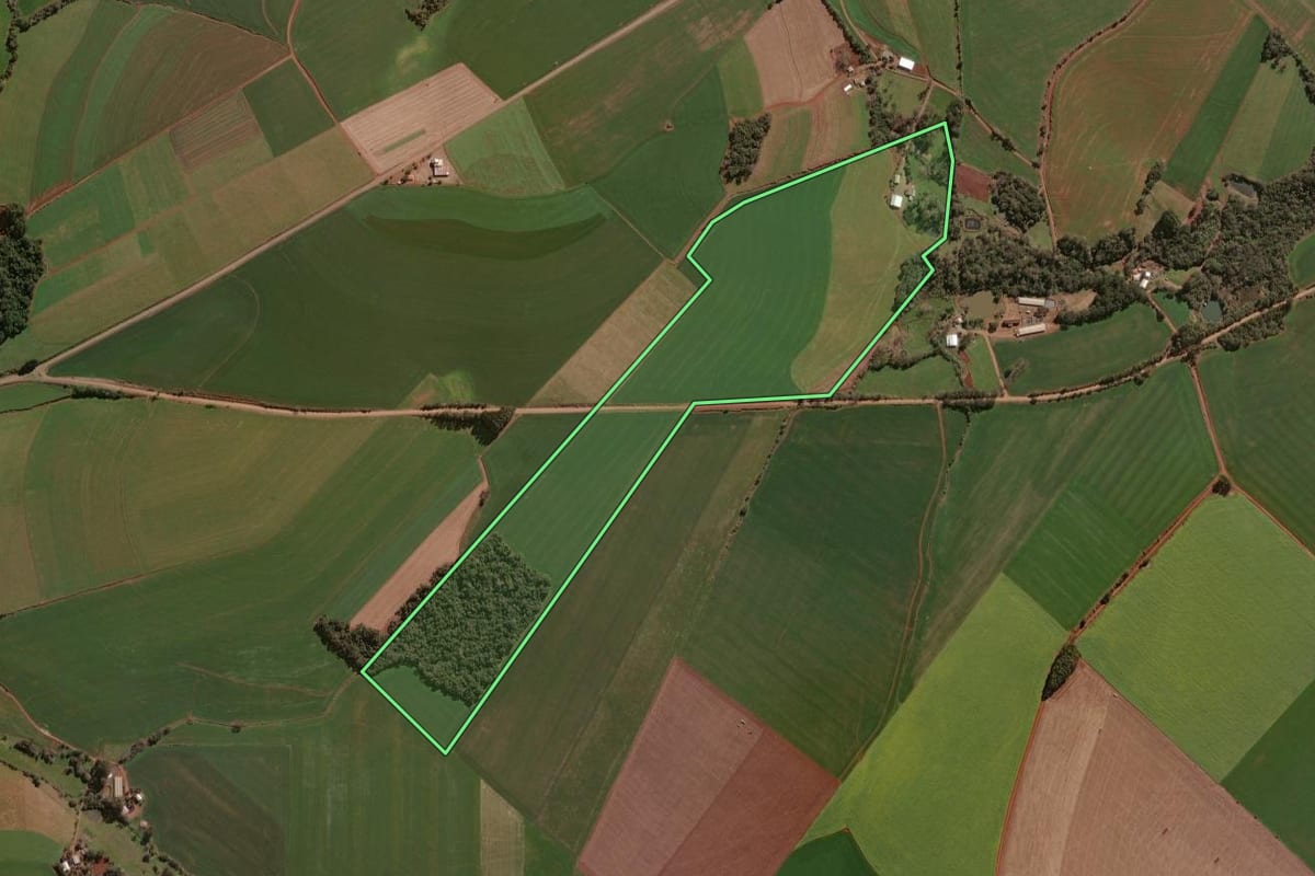 Imagem de satélite do imóvel rural em Colorado (RS), com o contorno declarado no CAR desenhado por cima.