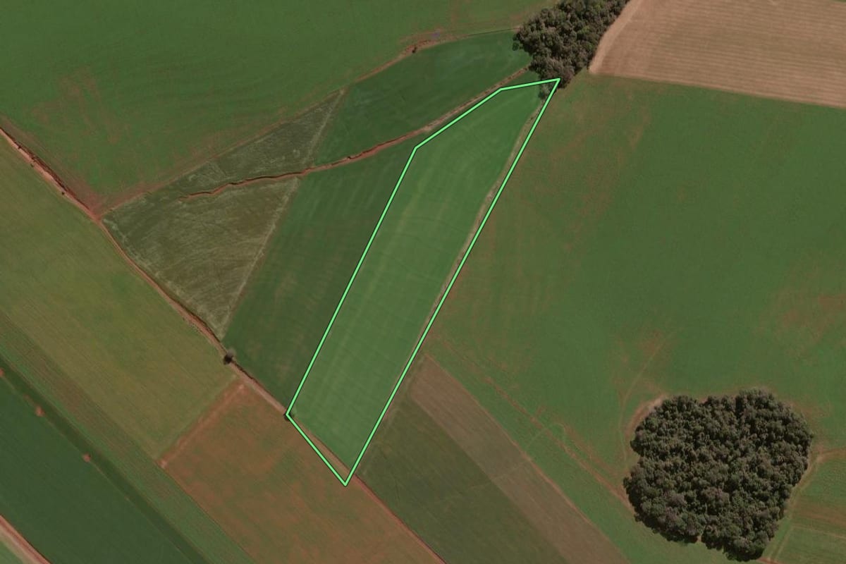 Imagem de satélite do imóvel rural em Colorado (RS), com o contorno declarado no CAR desenhado por cima.