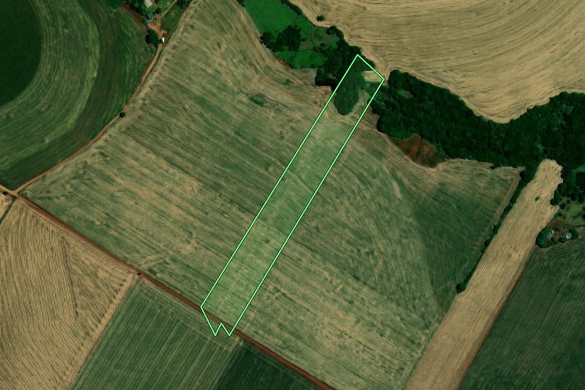 Imagem de satélite do imóvel rural em Colorado (RS), com o contorno declarado no CAR desenhado por cima.