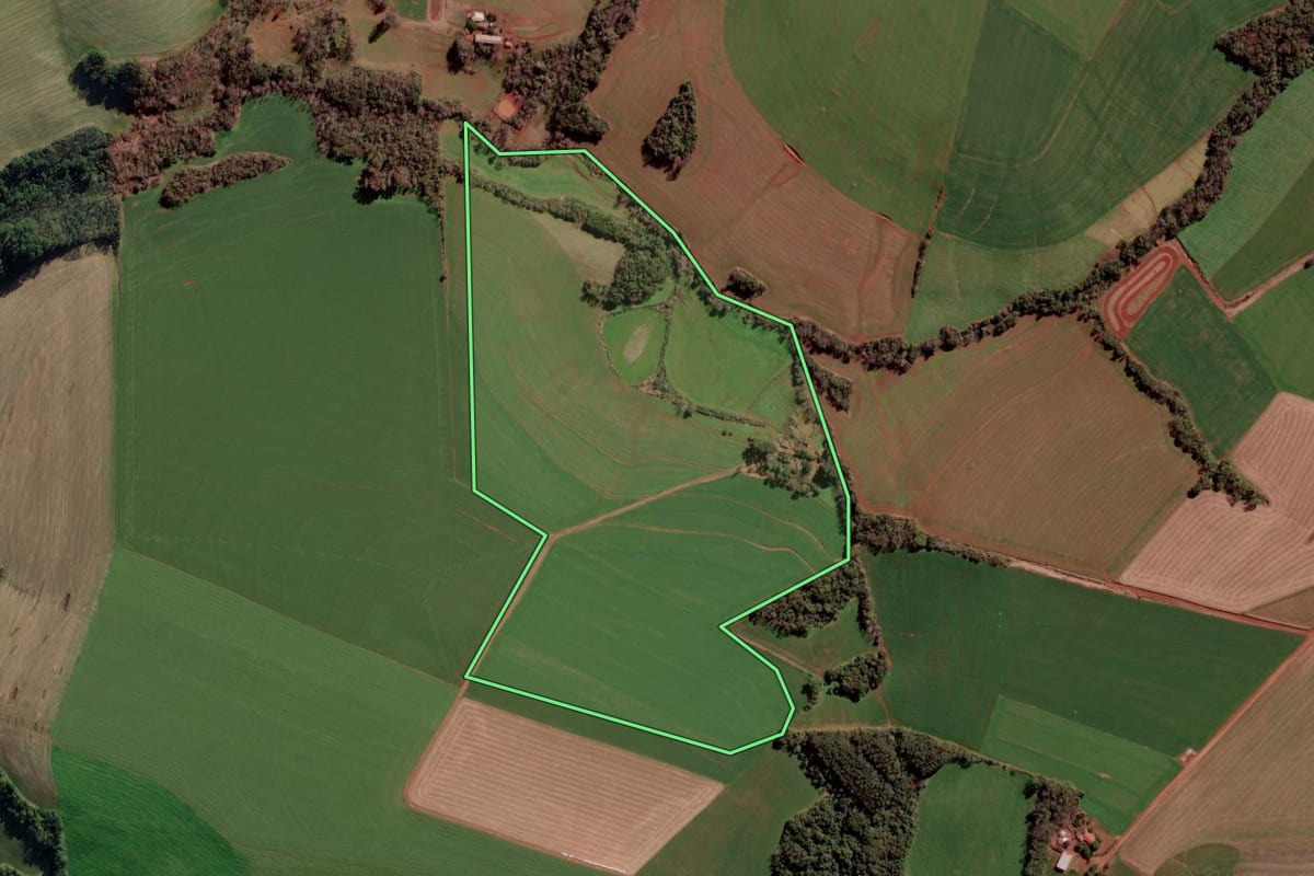 Imagem de satélite do imóvel rural em Condor (RS), com o contorno declarado no CAR desenhado por cima.