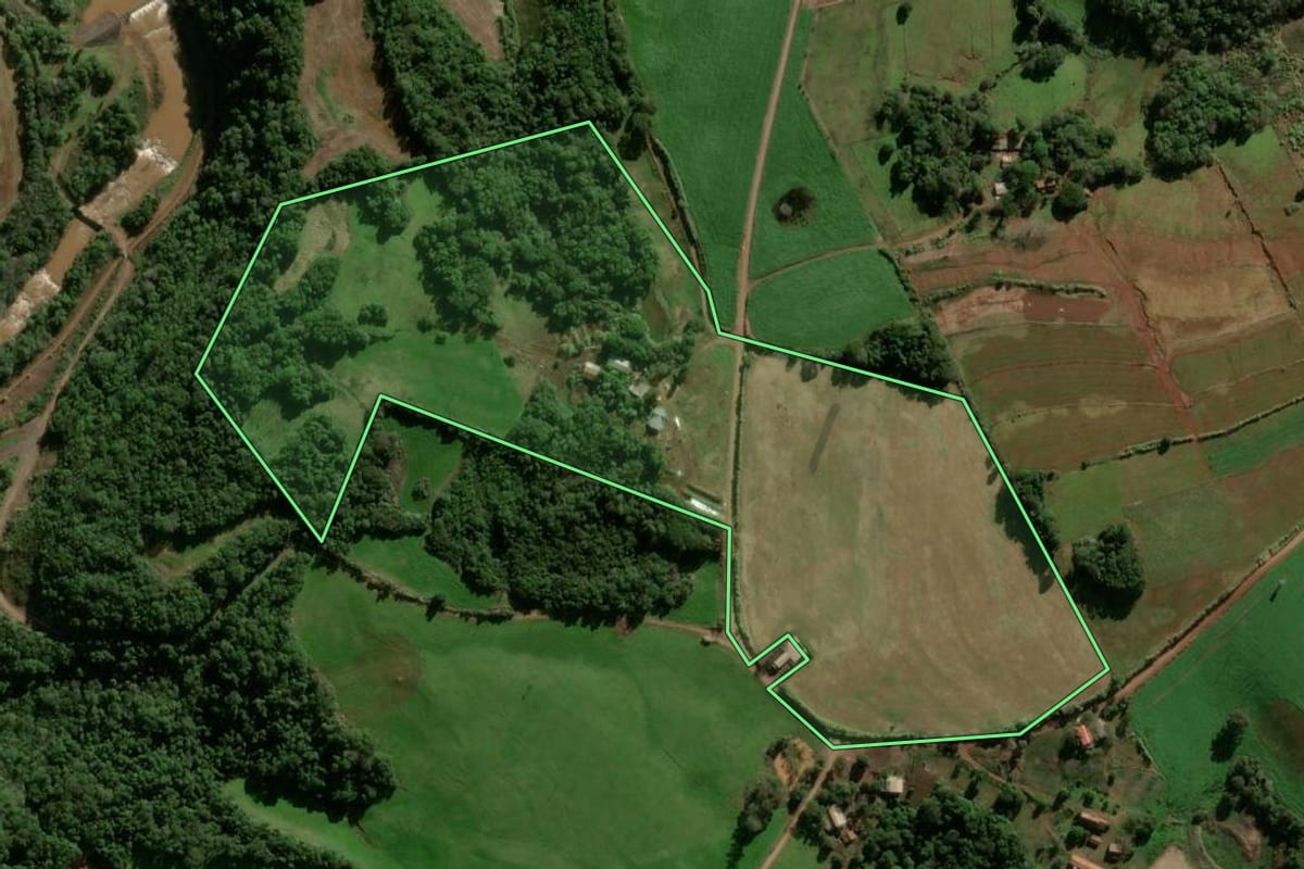 Imagem de satélite do imóvel rural em Condor (RS), com o contorno declarado no CAR desenhado por cima.