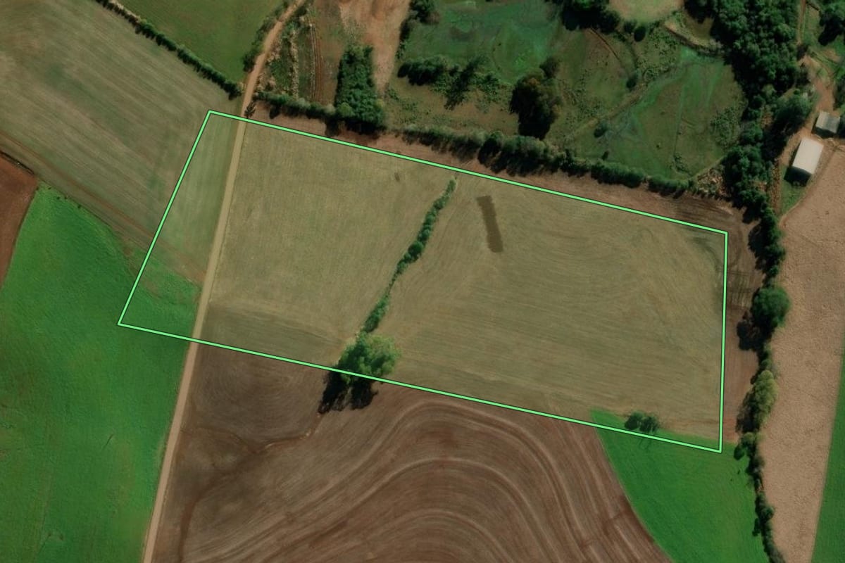 Imagem de satélite do imóvel rural em Condor (RS), com o contorno declarado no CAR desenhado por cima.