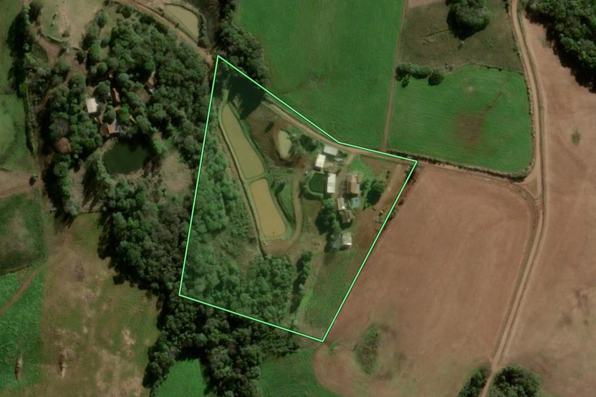 Imagem de satélite do imóvel rural em Condor (RS), com o contorno declarado no CAR desenhado por cima.
