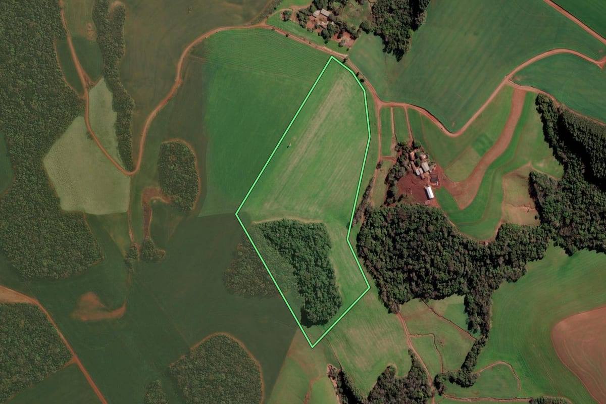 Imagem de satélite do imóvel rural em Condor (RS), com o contorno declarado no CAR desenhado por cima.