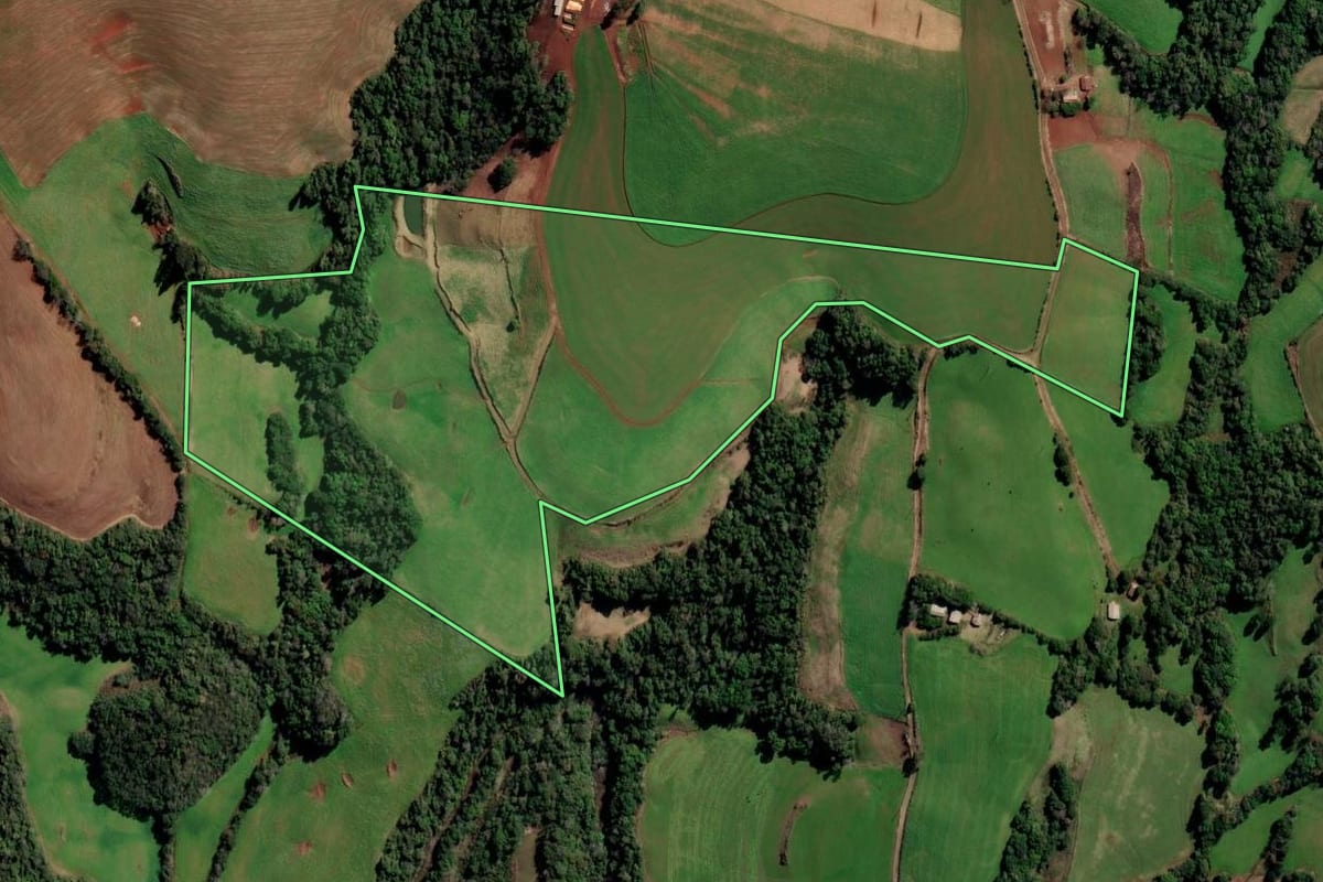 Imagem de satélite do imóvel rural em Condor (RS), com o contorno declarado no CAR desenhado por cima.