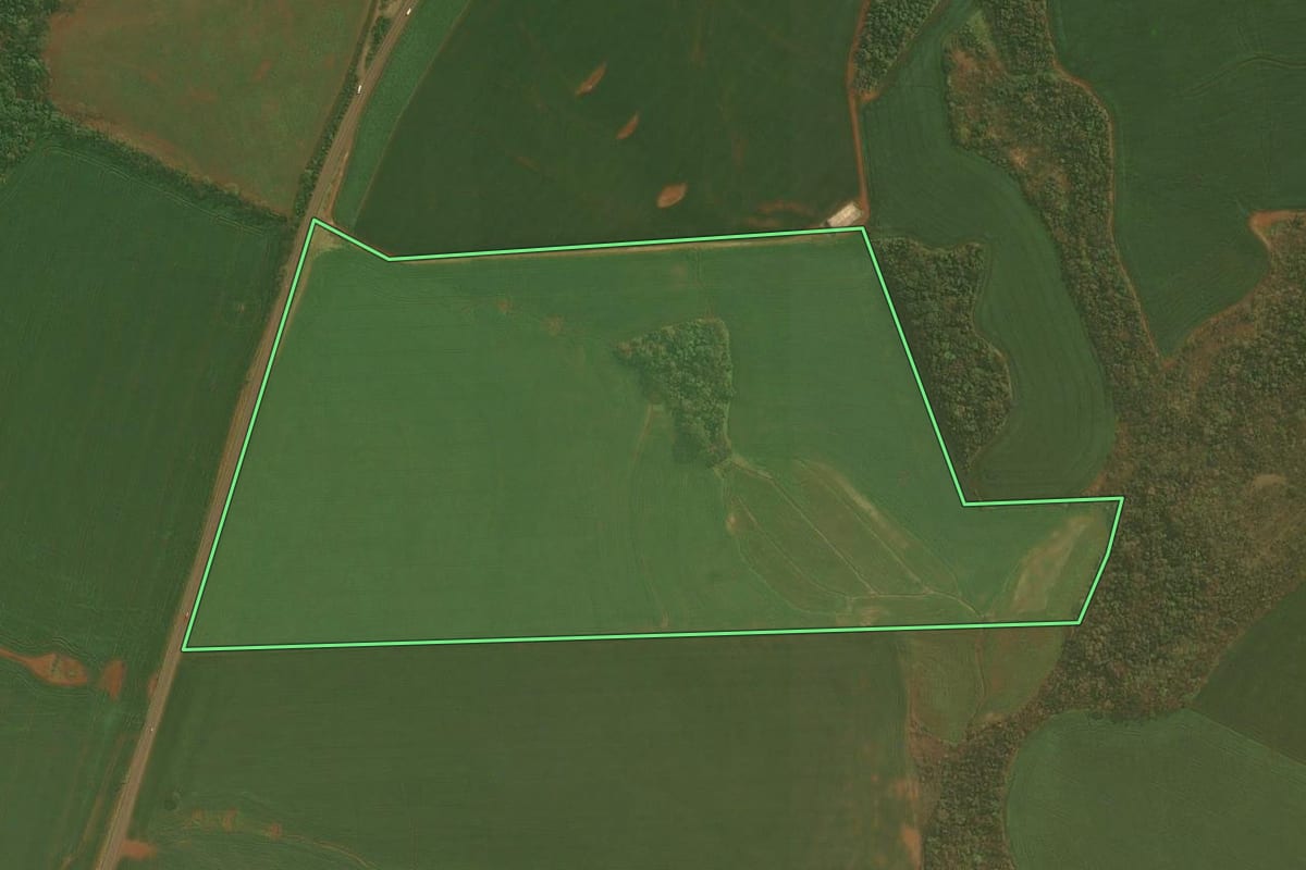 Imagem de satélite do imóvel rural em Condor (RS), com o contorno declarado no CAR desenhado por cima.
