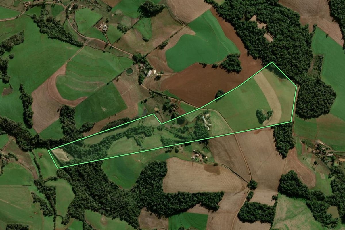 Imagem de satélite do imóvel rural em Condor (RS), com o contorno declarado no CAR desenhado por cima.