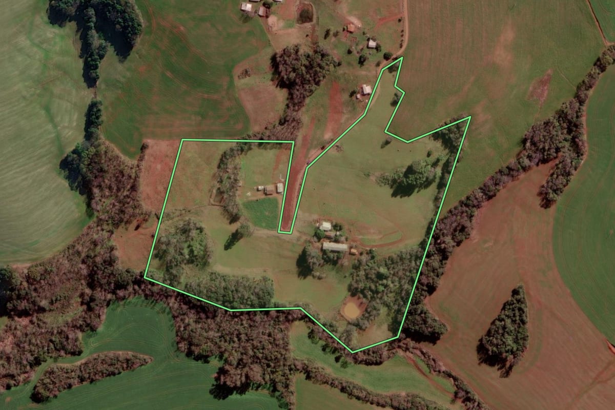 Imagem de satélite do imóvel rural em Condor (RS), com o contorno declarado no CAR desenhado por cima.
